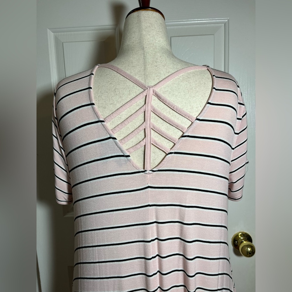 Lane Bryant Women’s Pink, Black and White Striped Maxi Dress - Picture 6 of 10